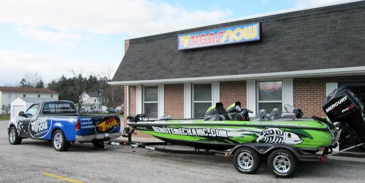 This boat wrap was created, printed and installed by Signs Now Hanover,