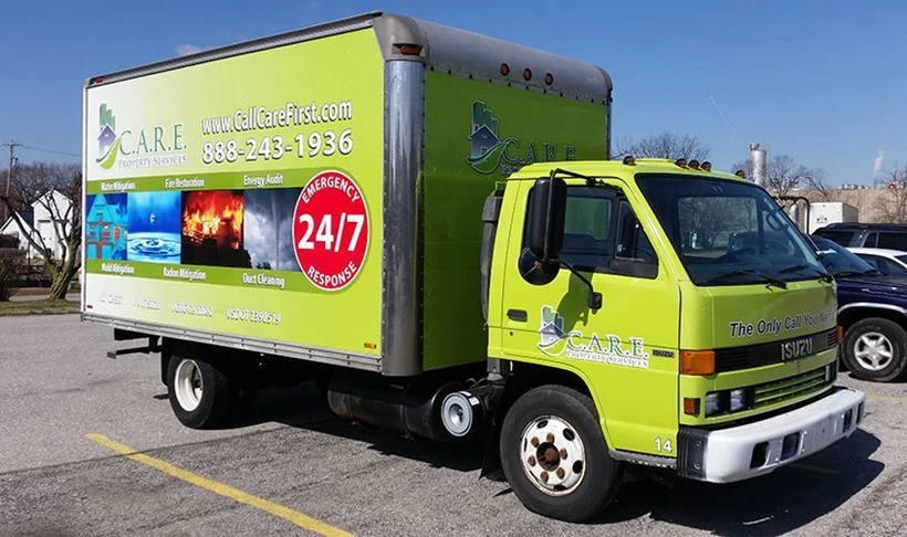 This previously white truck was given a full wrap to improve the trucks looks, advertise and create brand awareness for Care Property Services-Hanover, PA