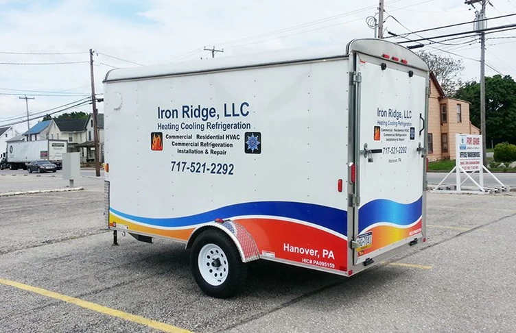 We dressed up this otherwise plain trailer with some graphics and a partial wrap along the bottom for Iron Ridge LLC of Spring Grove, PA.