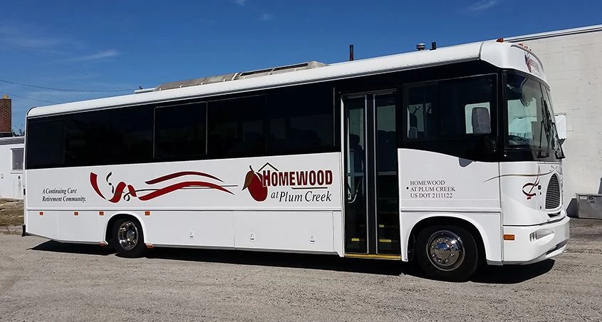 We installed all new lettering and graphics on this bus for Homewood of Hanover, PA.