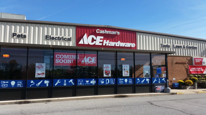 Lighted channel letters installed for Cashmans Ace Hardware